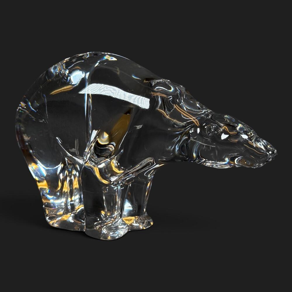 Baccarat France Crystal Polar Bear Large 7" Signed Vintage Art Glass Figurine